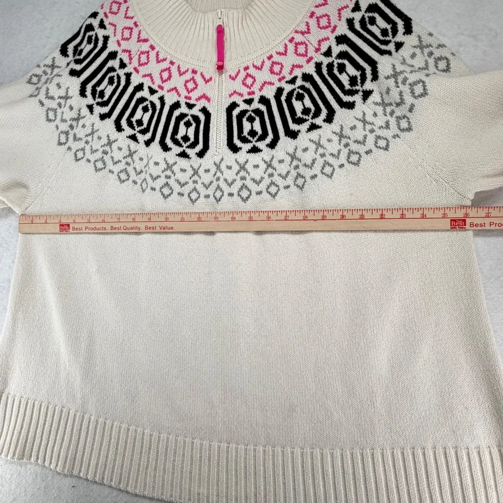 T by Talbots Fair Isle Quarter Zip Sweater Wool Cotton Blend Women Plus 3X Ivory